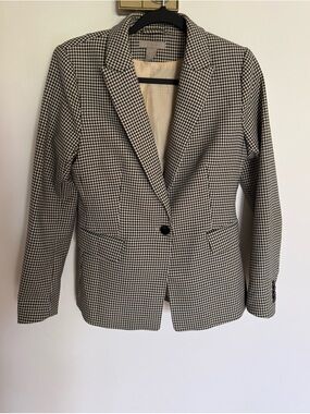 Tailored Houndstooth Blazer - Black, Off-White, and Dark Emerald